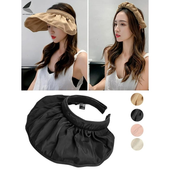 PULLIMORE 2 in 1 Sun Visor Hats Women Large Brim Summer UV Protection Travel Beach Cap (Black)