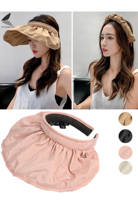 2 in 1 Sun Visor Hats Women Large Brim Summer UV Protection Travel Beach Cap (Pink)