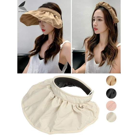 PULLIMORE 2 in 1 Sun Visor Hats Women Large Brim Summer UV Protection Travel Beach Cap (White)