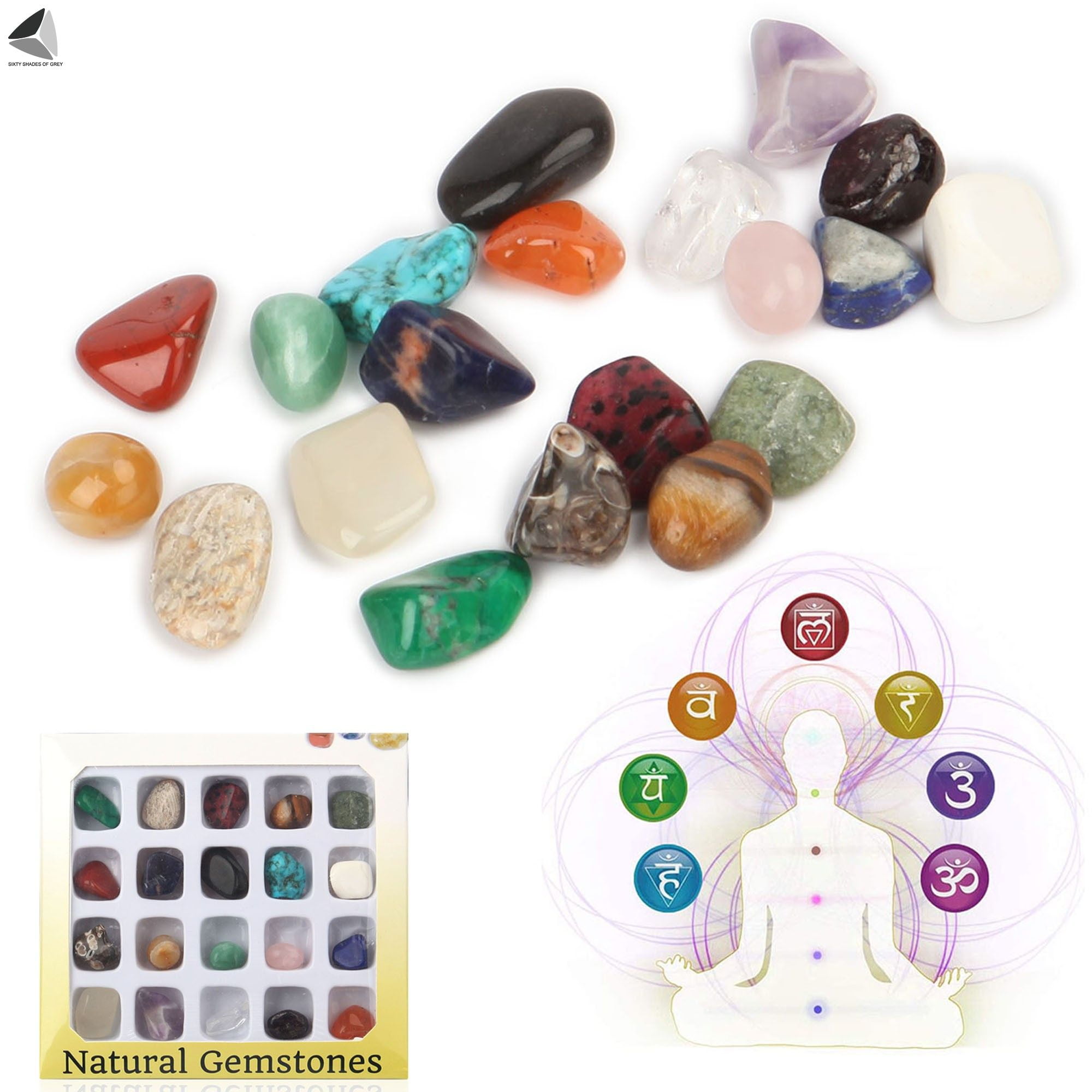 PULLIMORE 20 Pcs Healing Crystals Natural Gemstones Set Reiki Chakra  Collection Stone Kit with Gift Box 