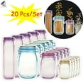 thumbnail image 1 of PULLIMORE 20 Pcs Reusable Mason Jar Bottles Ziplock Bags Zipper Snack Fresh Food Storage Pouch for Kitchen Travel Camping Office Picnic (4 Sizes), 1 of 8