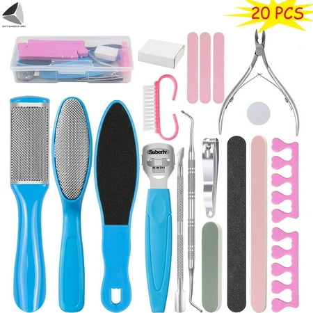 PULLIMORE 20 in 1 Professional Pedicure Tools Kit Dead Hard Skin Callus Remover Scraper Pedicure Rasp Tools Set for Women and Men