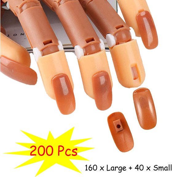 PULLIMORE 200 Pcs False Nail Art Tips DIY Flexible Movable Training Manicure Tools for Nail Training Practice Hand