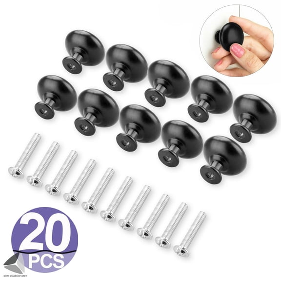 PULLIMORE 20PCS Black Kitchen Cabinet Knobs Pulls, 1.14inch Round Drawer Handles with Screws, Great Kitchen Cabinet Hardware for Your Home, Kitchen, Bedroom and More