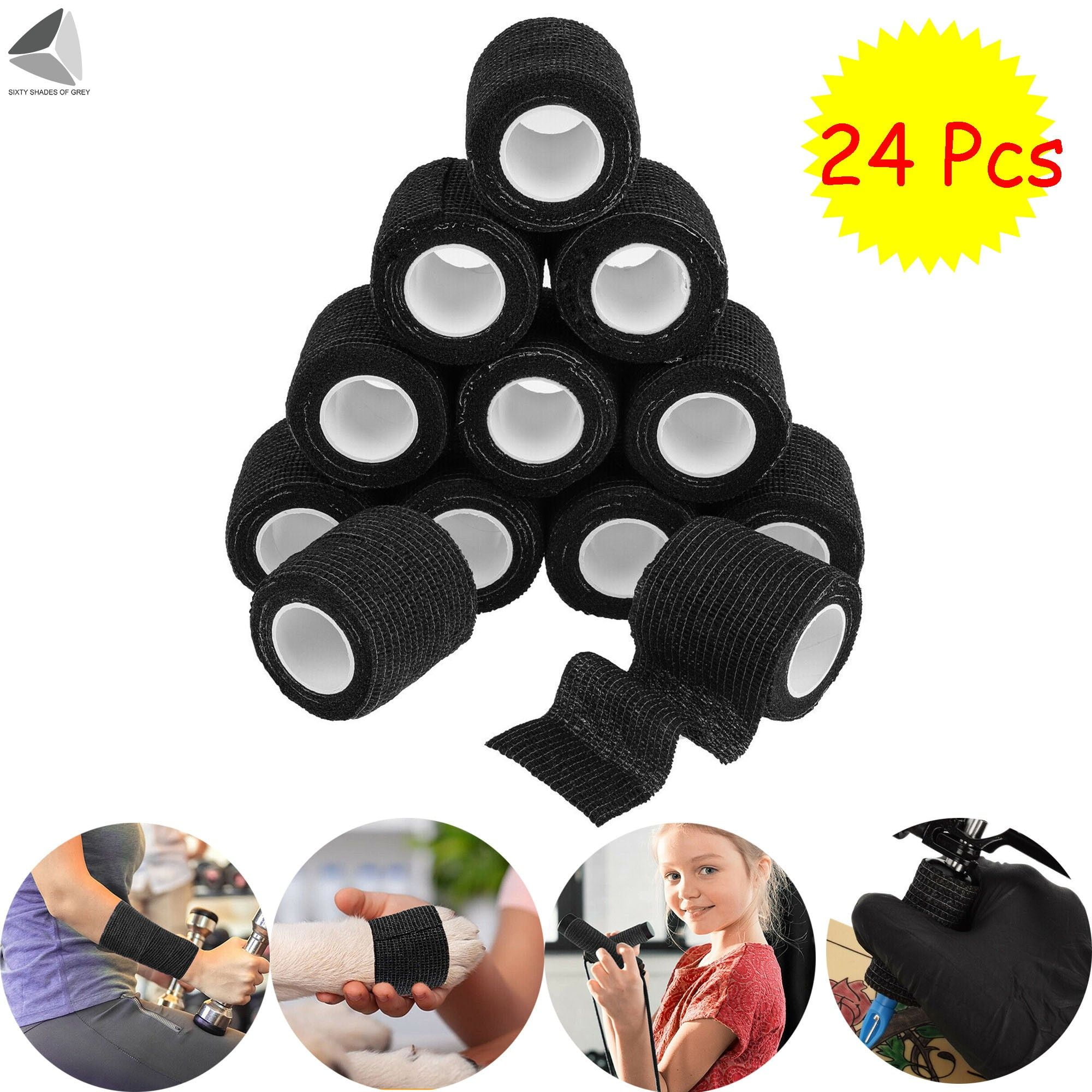 PULLIMORE 24 Rolls Self Adhesive Bandage Wrap Breathable Non-Woven Athletic Tape for Sports Ankle Wrist Hand (Black)