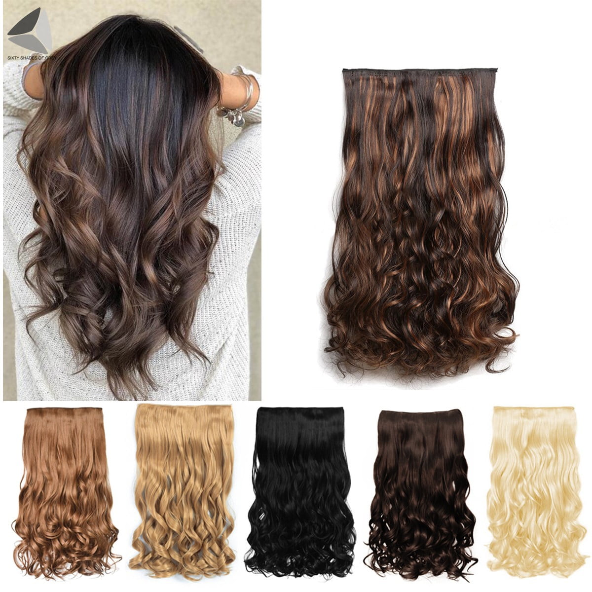 PULLIMORE 24 inch Clip in Hair Extensions Wavy Curly Wig Synthetic Hair ...