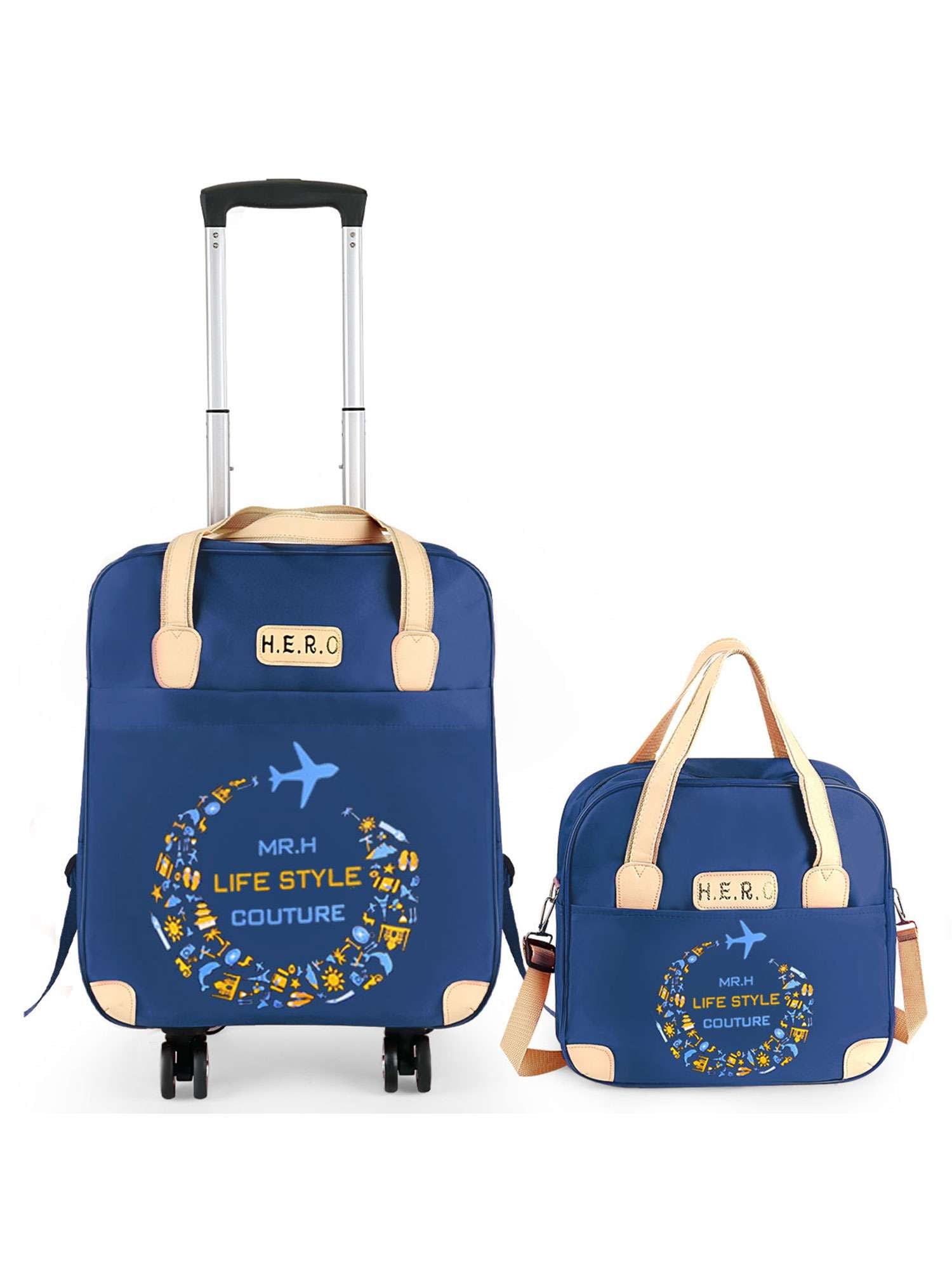PULLIMORE 2PCS Carry-On Luggage Set 360° Spinner 4-Wheels，for Travel,Vacation,Camping,Business Trip (Blue)