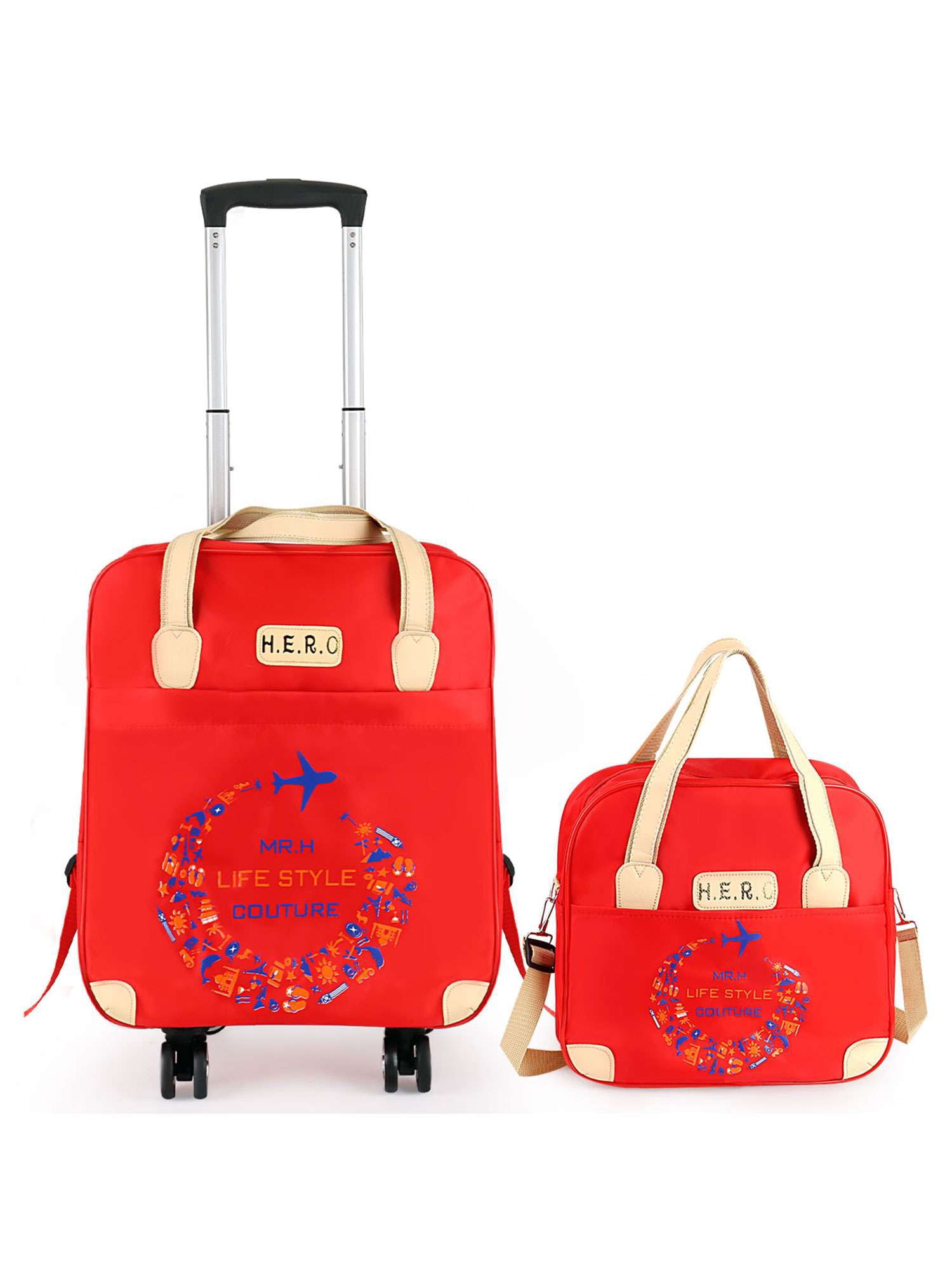 PULLIMORE 2PCS Carry-On Luggage Set 360° Spinner 4-Wheels，for Travel,Vacation,Camping,Business Trip (Red)