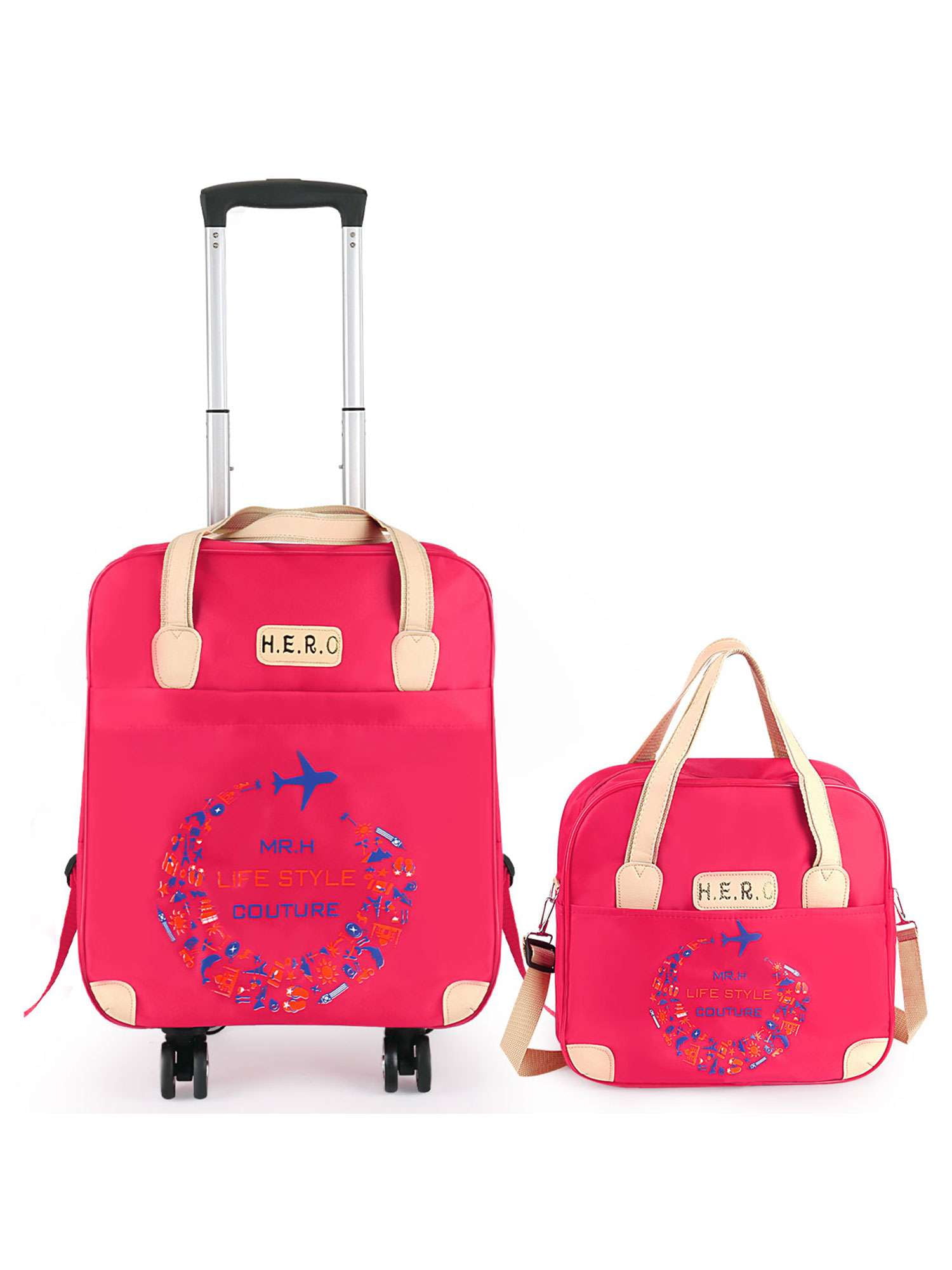 PULLIMORE 2PCS Carry-On Luggage Set 360° Spinner 4-Wheels，for Travel,Vacation,Camping,Business Trip (Rose Red)