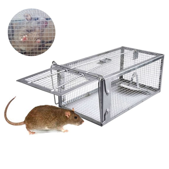 PULLIMORE 2PCS Humane Rat Trap, Chipmunk Rodent Trap for Indoor Outdoor Small Animal, Mouse Voles Hamsters Live Cage Catch and Release