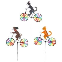 PULLIMORE 3 Pack Funny Animal On Bike Bicycle Windmill 3D Cat Dog Wind Spinner Home Garden Yard Decoration (3 Colors)