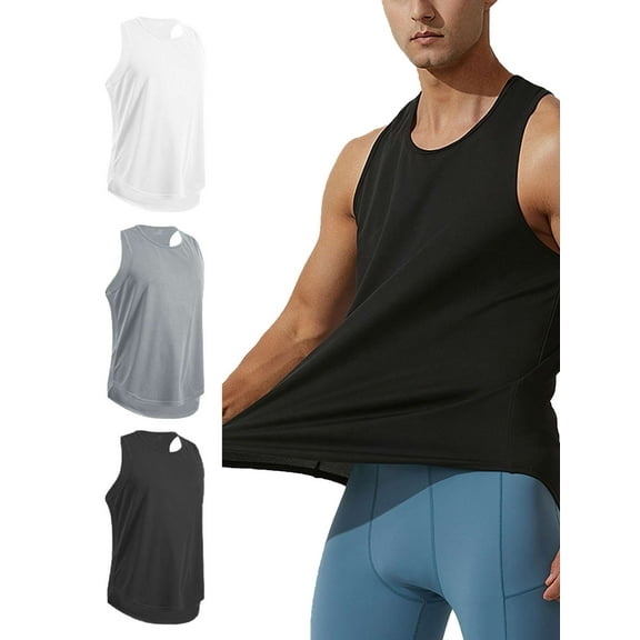 PULLIMORE 3 Pack Men's Basic Undershirt Tank Top Athletic Sleeveless Tee Gym Workout T-Shirt