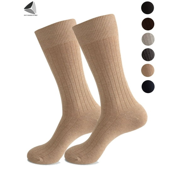 PULLIMORE 3 Pairs Mens Cushion Crew Socks Athletic Performance Cotton Sock for Sport Everyday (Khaki, US 7-9)