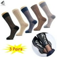 thumbnail image 1 of PULLIMORE 3 Pairs Mens Sheer Dress Socks Business Nylon Silky Striped Socks (Navy Blue), 1 of 6