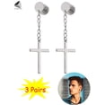 thumbnail image 1 of PULLIMORE 3 Pairs Stainless Steel Cross Earrings Vintage Circle Screw Stud Hinged Dangle Cross Earring for Men Women (Silver), 1 of 9