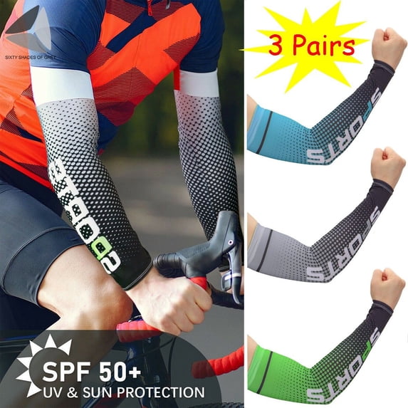 PULLIMORE 3 Pairs Women Men Cooling Arm Sleeves UV Sun Protection Arm Cover for Sport Running Cycling (Green)