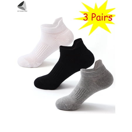 PULLIMORE 3 PairsMens Ankle Sports Socks Breathable Cotton Cushion Low Cut Sock for Athletic Running (White)