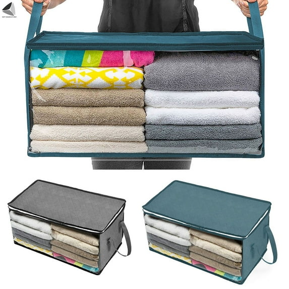 PULLIMORE 3 Pcs Foldable Storage Bags Large Capacity Clothes Organizer Shortage Containerswith Clear Window and Reinforced Handle for Comforters Blankets Bedding Quilt (Gray)