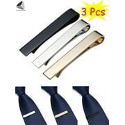 PULLIMORE 3 Pcs Mens Stainless Steel Tie Clip Necktie Bar Clasp Best Gifts for Business Wedding Anniversary Christmas (Black + Gold + Silver)