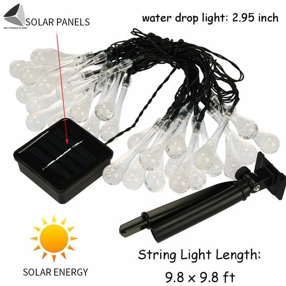 PULLIMORE 30 Led Solar Fairy String Lights Waterproof Falling Rain Drop Icicle Lights for Wedding Party Christmas New Year (Warm Light)