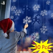 PULLIMORE 30 Pcs Christmas Hanging Snowflake Decorations Winter White Glitter Snowflake Ornaments for Window Xmas Tree Ceiling  2.4 inch