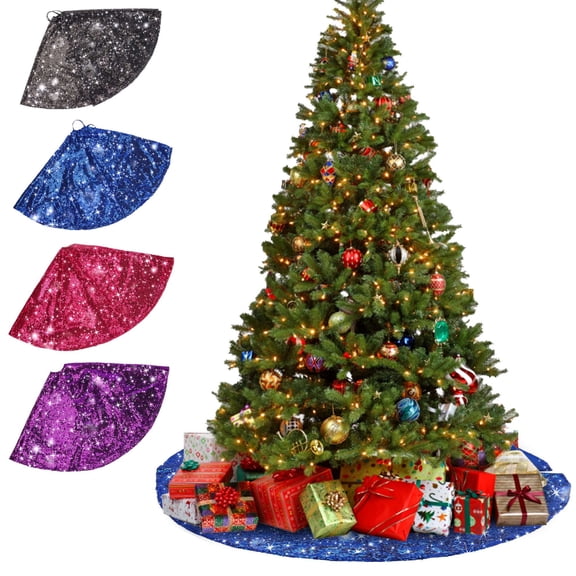 PULLIMORE 35 Inch Tree Skirt Sequin Tree Skirt Christmas Tree Cover Mat for Christmas Holiday Party Decorations (Purple)