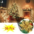 thumbnail image 1 of PULLIMORE 36 Pcs Poinsettia Artificial Christmas Flowers Decorations Glitter Xmas Tree Flower Ornaments (Gold), 1 of 8