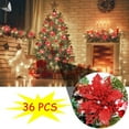 thumbnail image 1 of PULLIMORE 36 Pcs Poinsettia Artificial Christmas Flowers Decorations Glitter Xmas Tree Flower Ornaments (Red), 1 of 8
