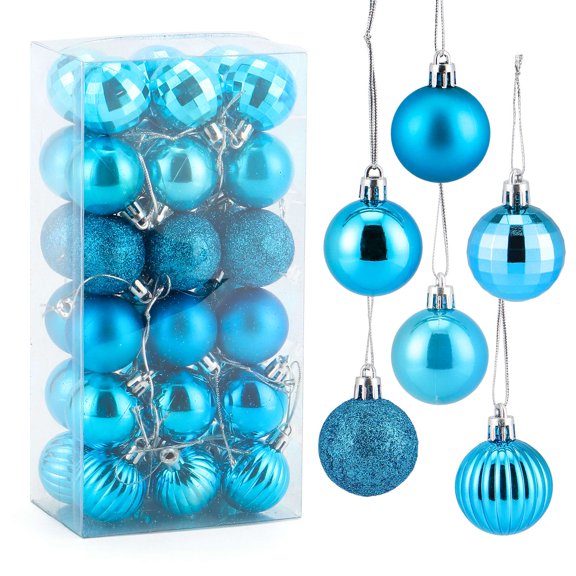 PULLIMORE 36Pcs 1.6" Mini Christmas Ball Ornaments, Shatterproof 6-Style Set