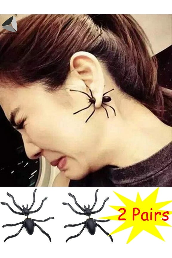 3D Black Spider Earrings Scary Halloween Jewelry for Cosplay Party Costume