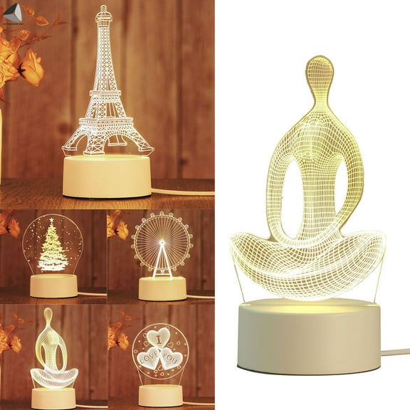 PULLIMORE 3D Night Stand Lights 3D Illusion Lamps Visualization LED Warm Lights with USB Cable Glowing Ornaments Home Decorations for Bedroom Living Room Bar