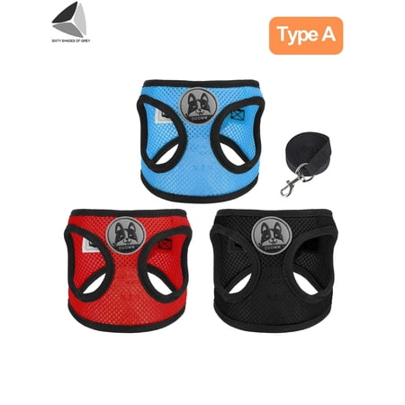 PULLIMORE 3PCS Dog Harness & Leash Set, No-Pull Pet Harness Adjustable Reflective Mesh Pet Vest for All Weather, Easy to Put on Small Medium Dogs (Type A,S)