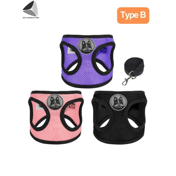 PULLIMORE 3PCS Dog Harness & Leash Set, No-Pull Pet Harness Adjustable Reflective Mesh Pet Vest for All Weather, Easy to Put on Small Medium Dogs （Type B,L）