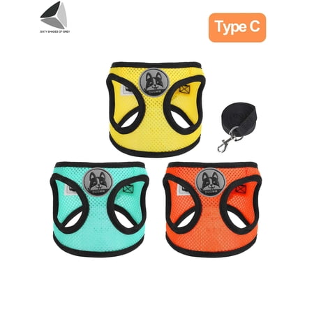 PULLIMORE 3PCS Dog Harness & Leash Set, No-Pull Pet Harness Adjustable Reflective Mesh Pet Vest for All Weather, Easy to Put on Small Medium Dogs (Type C,L)