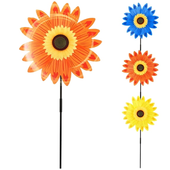 PULLIMORE 3Pcs Sunflower Lawn Pinwheels Wind Spinners Large Windmill Pinwheel for Garden, Yard Lawn, Party Outdoor Decor (3 Colors)