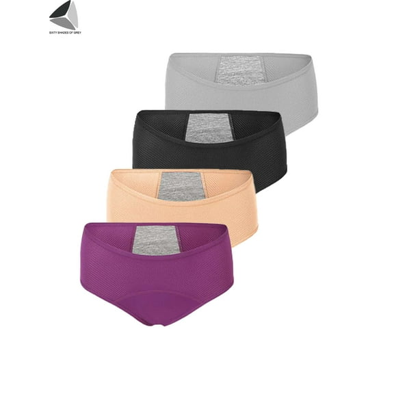 PULLIMORE 4 Pack Period Underwear for Women Mid Waist Leakproof Unides Soft Comfortable Panties Menstrual Brief (4 Colors,XL)