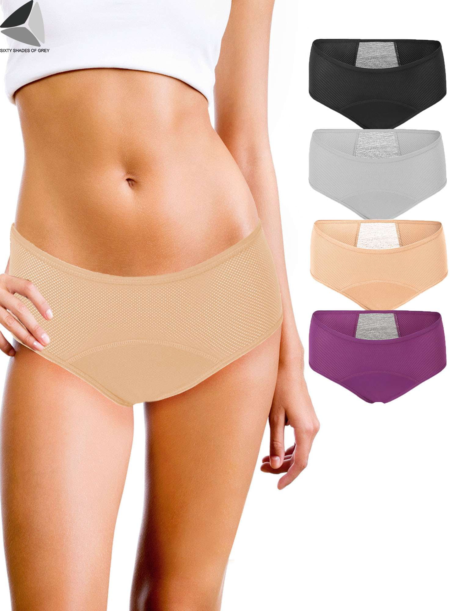 Womens Menstrual Period Panties Cotton Leak Proof Mid Waist Breathable  Comfort Soft Briefs(1-Packs)