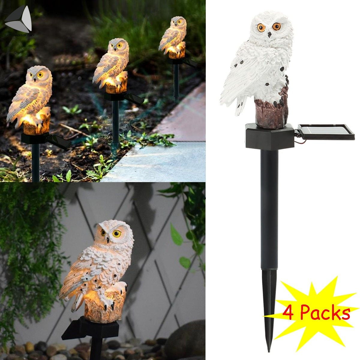 PULLIMORE 4 Packs Owl Solar Power Lights Waterproof Animals Lamp Lawn Nightlight for Garden Yard Path Outdoor Decor