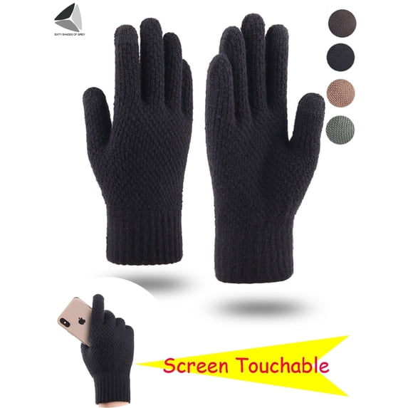 PULLIMORE 4 Pairs Winter Warm Knit Gloves for Men Touchscreen Thermal Soft Lining Elastic Cuff Texting Gloves (4 Colors)