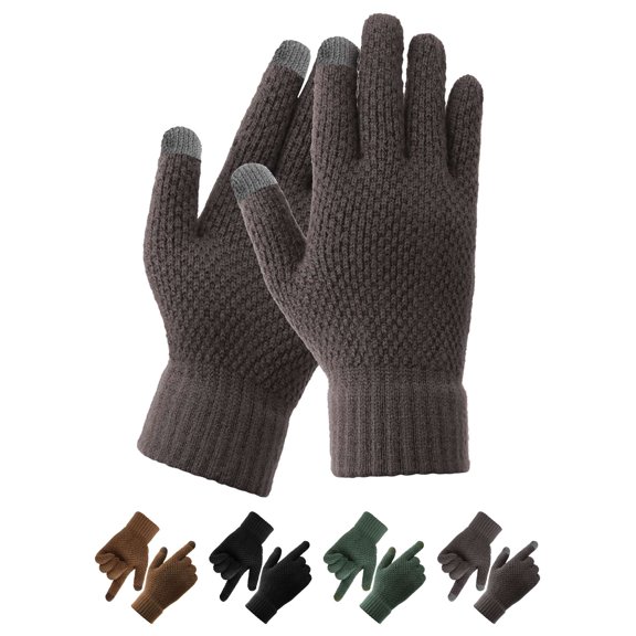 PULLIMORE 4 Pairs Winter Warm Knit Gloves for Men Touchscreen Thermal Soft Lining Elastic Cuff Texting Gloves (4 Colors)