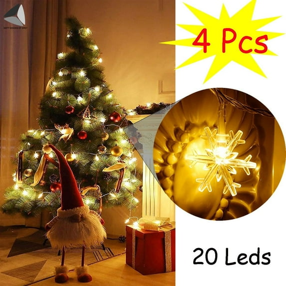 PULLIMORE 4 Pcs Christmas Snowflake String Lights 20 LEDs 3M Fairy Lights for Xmas Party Wedding Garden Home Decor (Yellow)