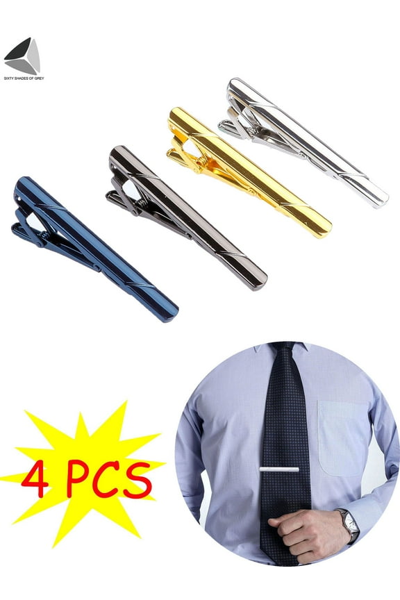 4 Pcs Tie Clips for Mens Tie Bar Clip Set for Regular Ties Necktie Wedding Business Clips