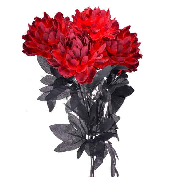 PULLIMORE 4Pcs Artificial Dahlia Silk Flowers - Gothic for Halloween Home Decor(Red)