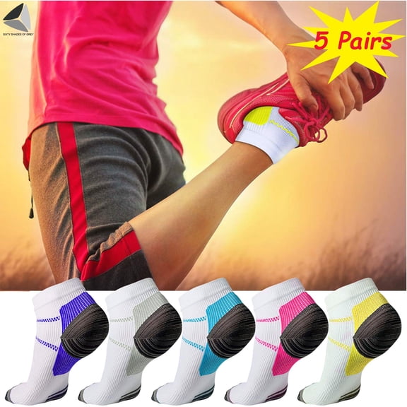 PULLIMORE 5 Pairs Ankle Socks for Women Men Half Cushion Crew Sport Socks (S/M, 5 Colors)