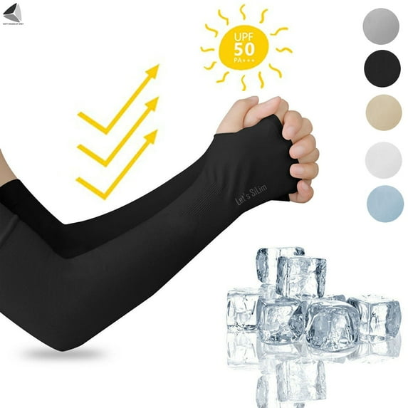PULLIMORE 5 Pairs Cooling Arm Sleeves Cover for Men Women UV Sun Protection UPF 50 Compression Long Sleeves Cover for Outdoor Sports Driving Cycling Golf Fishing Hiking (Black)