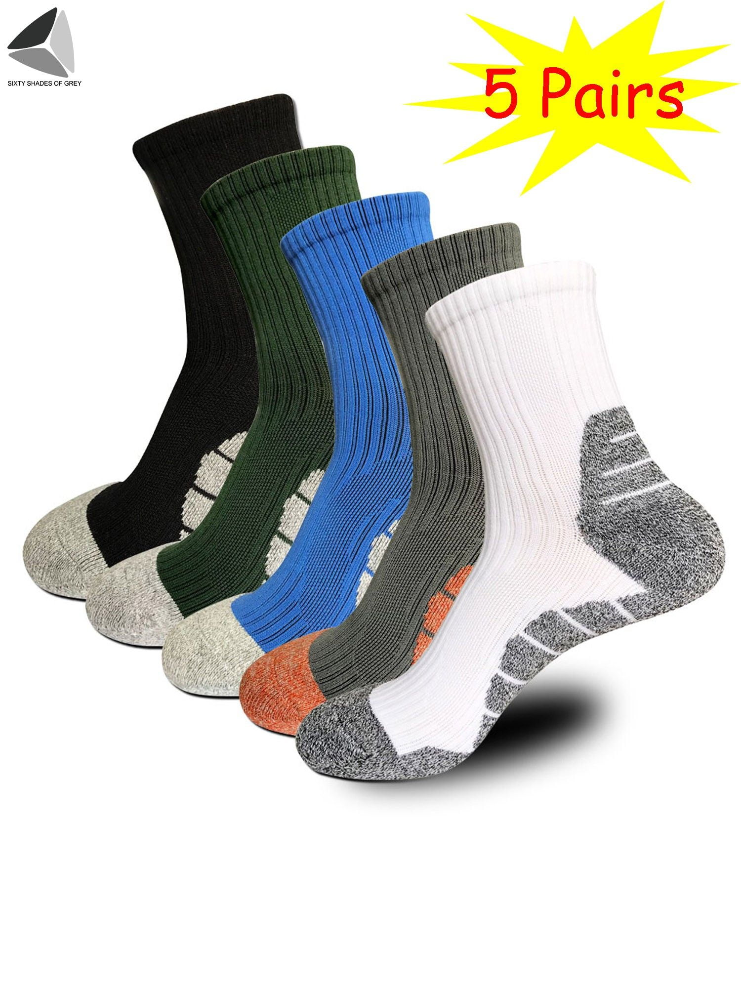 PULLIMORE 5 Pairs Mens Cotton Crew Socks Cushioned Athletic Ankle Short Sock (Black)