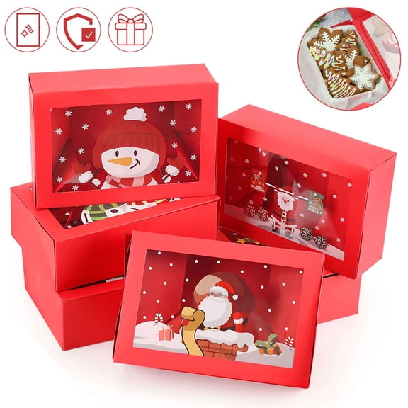 PULLIMORE 6 Packs Christmas Cookie Boxes with Window, Cookie Gift Boxes Treat Boxes for Christmas Party Favors
