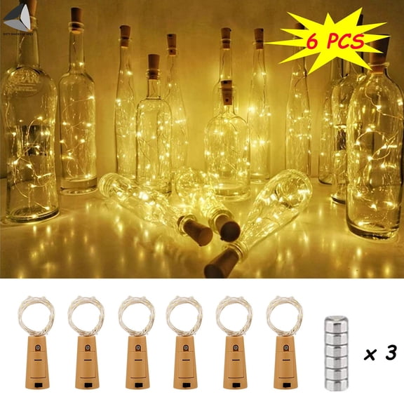 PULLIMORE 6 Packs Wine Bottle Lights with Cork Colorful, 15 LEDs Fairy Lights Battery Operated String Lights for Xmas Party Decor(Warm White, 6.56ft)