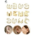 thumbnail image 1 of PULLIMORE 6 Pairs Ear Cuff Clip Set Stainless Steel Fake Cartilage Earring No Piercing Earcuff (Gold), 1 of 8