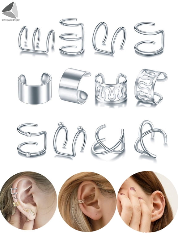 6 Pairs Ear Cuff Clip Set Stainless Steel Fake Cartilage Earring No Piercing Earcuff (Silver)